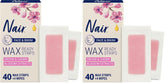 Nair Hair Remover Wax Ready Strips, Face and Bikini Hair Removal Wax Strips, Orchid and Cherry Blossom Extracts, Dermatologist Tested, Plus 4 Non-Flushable Post Wipes, 40 Count (Pack of 2)