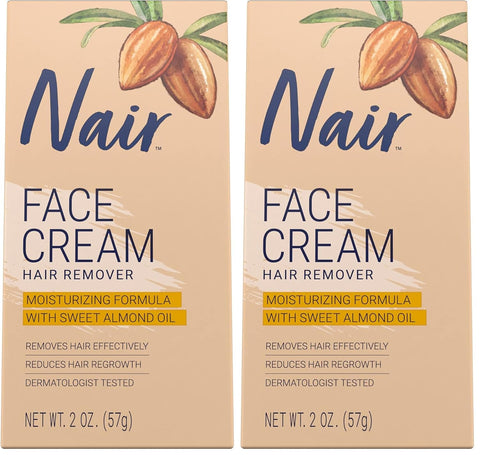 Nair Hair Remover Moisturizing Face Cream, with Sweet Almond Oil, 2OZ (Pack of 2)