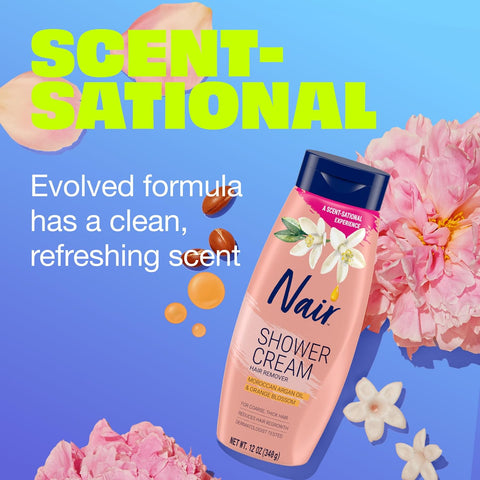 Nair Shower Cream, Quick and Easy Hair Removal Cream with Moroccan Argan Oil and Orange Blossom for Body, 12 Oz
