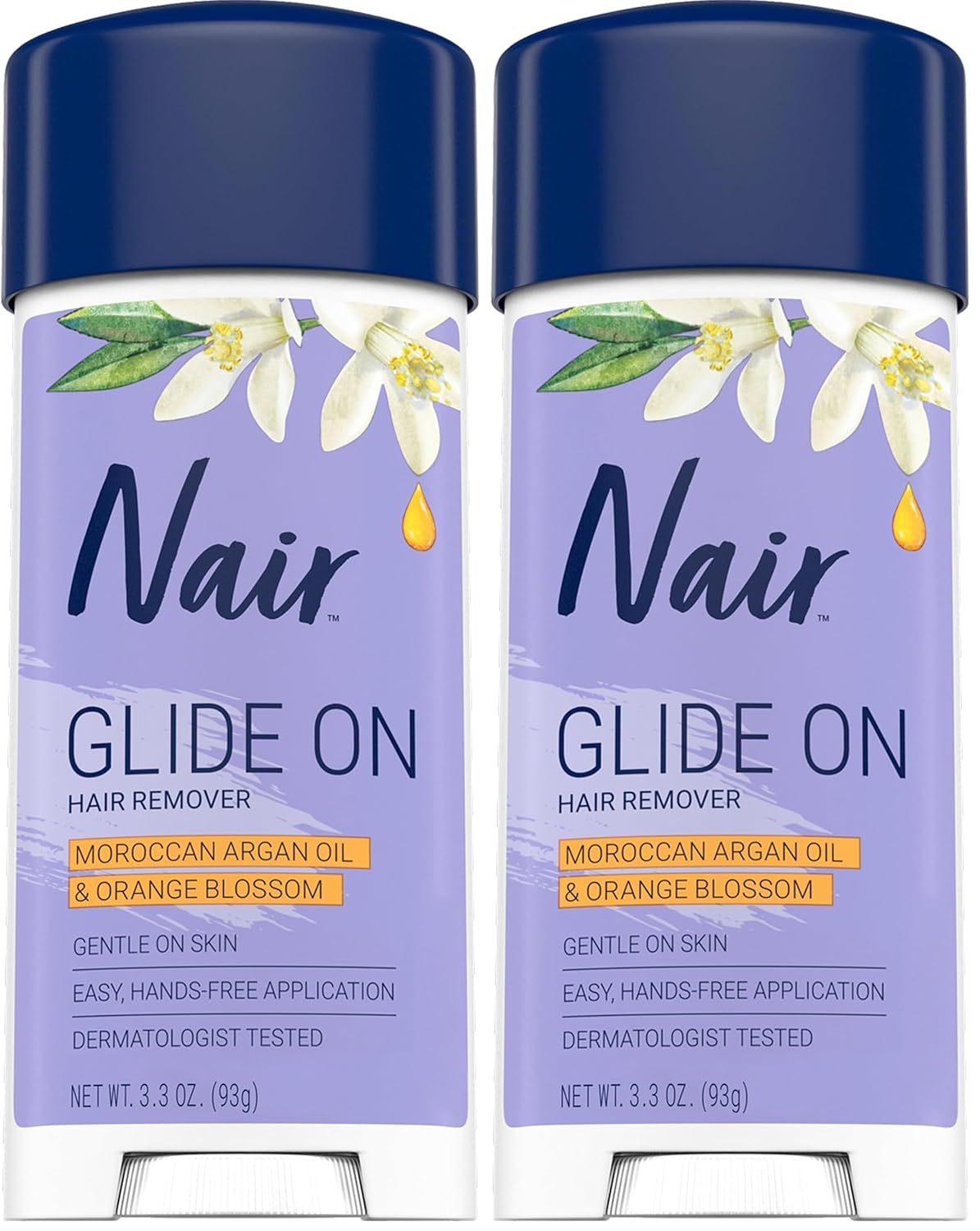Nair Glide On Hair Removal Cream, Arm, Leg, and Bikini Hair Remover, Depilatory Cream, 3.3 Oz Stick (Pack of 2)