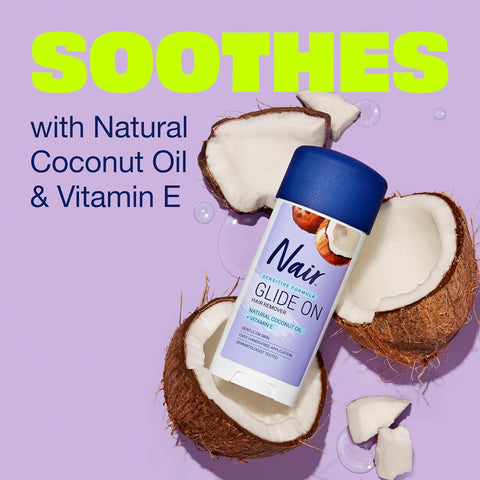 Nair Sensitive Formula Glide On, Hands-Free Applicator Hair Removal Cream with Coconut Oil and Vitamin E for Body, 3.3 oz