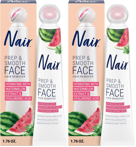 NAIR Prep & Smooth Face Exfoliating Depilatory Cream for Women - Effective Hair Removal for Smooth Skin with Hyaluronic Acid,1.76 oz,(Pack of 2)