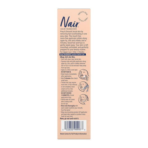 NAIR Prep & Smooth Face Exfoliating Depilatory Cream for Women - Effective Hair Removal for Smooth Skin with Hyaluronic Acid,1.76 oz,(Pack of 2)