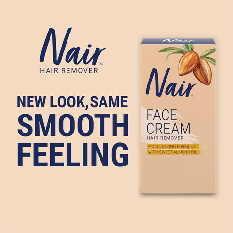 Nair Hair Remover Moisturizing Face Cream, with Sweet Almond Oil, 2OZ (Pack of 2)