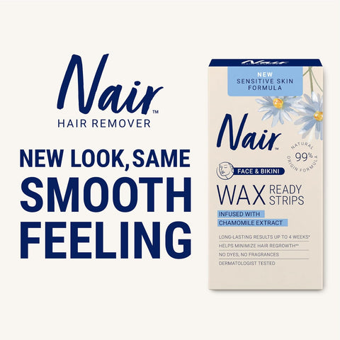 Nair Sensitive Hair Remover Wax Ready Strips, Face and Bikini Hair Removal Wax Strips, 40 Count (Pack of 2)