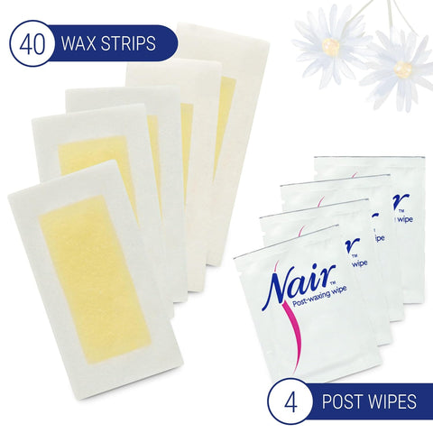 Nair Sensitive Hair Remover Wax Ready Strips, Face and Bikini Hair Removal Wax Strips, 40 Count (Pack of 2)