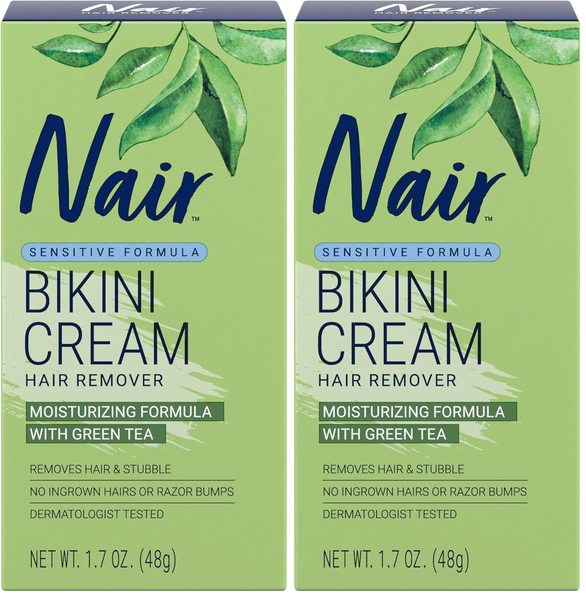 Nair Bikini Cream with Green Tea Sensitive Formula,1.7 Ounce,(Pack of 2)